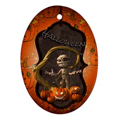 Halloween, Funny Mummy With Pumpkins Oval Ornament (two Sides) by FantasyWorld7