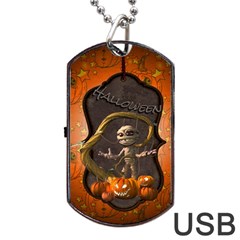 Halloween, Funny Mummy With Pumpkins Dog Tag Usb Flash (two Sides) by FantasyWorld7