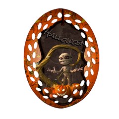 Halloween, Funny Mummy With Pumpkins Oval Filigree Ornament (two Sides) by FantasyWorld7