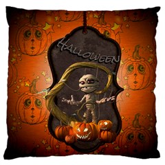 Halloween, Funny Mummy With Pumpkins Large Cushion Case (one Side) by FantasyWorld7