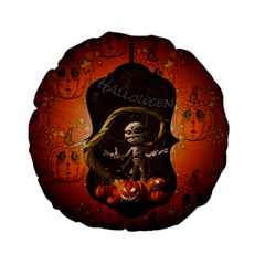 Halloween, Funny Mummy With Pumpkins Standard 15  Premium Flano Round Cushions by FantasyWorld7