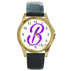 Belicious World  b  Coral Round Gold Metal Watch