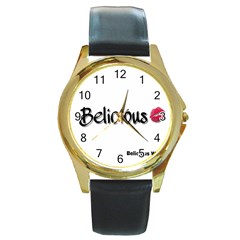 Belicious World Logo Round Gold Metal Watch