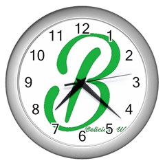 Belicious World  b  In Green Wall Clocks (silver)  by beliciousworld