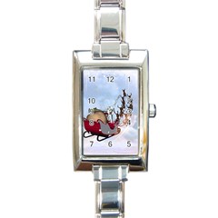 Christmas, Santa Claus With Reindeer Rectangle Italian Charm Watch by FantasyWorld7