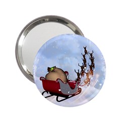 Christmas, Santa Claus With Reindeer 2 25  Handbag Mirrors by FantasyWorld7