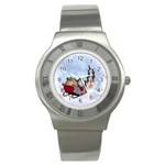 Christmas, Santa Claus With Reindeer Stainless Steel Watch Front