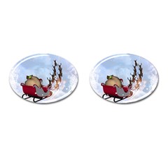 Christmas, Santa Claus With Reindeer Cufflinks (oval) by FantasyWorld7