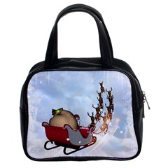 Christmas, Santa Claus With Reindeer Classic Handbags (2 Sides) by FantasyWorld7