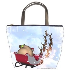 Christmas, Santa Claus With Reindeer Bucket Bags by FantasyWorld7