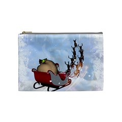 Christmas, Santa Claus With Reindeer Cosmetic Bag (medium)  by FantasyWorld7