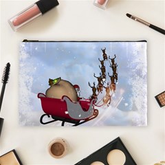 Christmas, Santa Claus With Reindeer Cosmetic Bag (large)  by FantasyWorld7