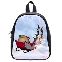 Christmas, Santa Claus With Reindeer School Bag (small) by FantasyWorld7