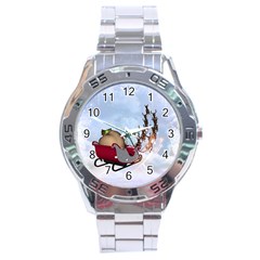 Christmas, Santa Claus With Reindeer Stainless Steel Analogue Watch by FantasyWorld7