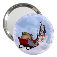 Christmas, Santa Claus With Reindeer 3  Handbag Mirrors by FantasyWorld7