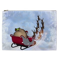 Christmas, Santa Claus With Reindeer Cosmetic Bag (xxl)  by FantasyWorld7