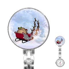 Christmas, Santa Claus With Reindeer Stainless Steel Nurses Watch by FantasyWorld7