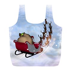 Christmas, Santa Claus With Reindeer Full Print Recycle Bags (l)  by FantasyWorld7