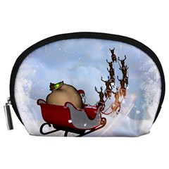 Christmas, Santa Claus With Reindeer Accessory Pouches (large)  by FantasyWorld7