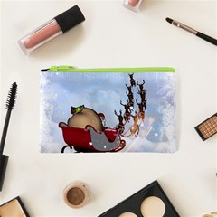 Christmas, Santa Claus With Reindeer Cosmetic Bag (xs) by FantasyWorld7