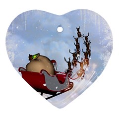 Christmas, Santa Claus With Reindeer Ornament (heart) by FantasyWorld7