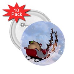 Christmas, Santa Claus With Reindeer 2 25  Buttons (10 Pack)  by FantasyWorld7