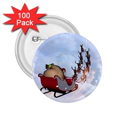 Christmas, Santa Claus With Reindeer 2 25  Buttons (100 Pack)  by FantasyWorld7