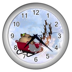 Christmas, Santa Claus With Reindeer Wall Clocks (silver)  by FantasyWorld7