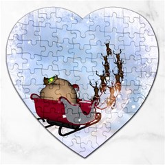 Christmas, Santa Claus With Reindeer Jigsaw Puzzle (heart) by FantasyWorld7