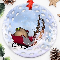 Christmas, Santa Claus With Reindeer Round Filigree Ornament (two Sides) by FantasyWorld7