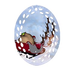 Christmas, Santa Claus With Reindeer Ornament (oval Filigree) by FantasyWorld7