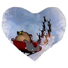 Christmas, Santa Claus With Reindeer Large 19  Premium Heart Shape Cushions by FantasyWorld7