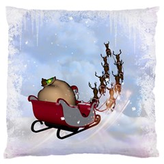 Christmas, Santa Claus With Reindeer Large Flano Cushion Case (one Side) by FantasyWorld7