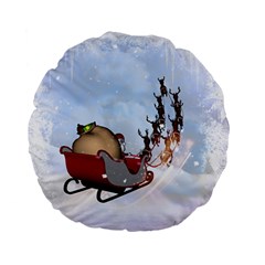 Christmas, Santa Claus With Reindeer Standard 15  Premium Flano Round Cushions by FantasyWorld7