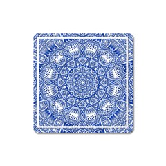 Blue Mandala Art Pattern Square Magnet by paulaoliveiradesign