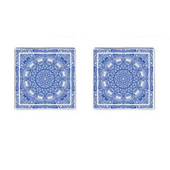 Blue Mandala Art Pattern Cufflinks (square) by paulaoliveiradesign