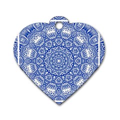 Blue Mandala Art Pattern Dog Tag Heart (two Sides) by paulaoliveiradesign