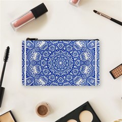 Blue Mandala Art Pattern Cosmetic Bag (small)  by paulaoliveiradesign