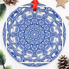 Blue Mandala Art Pattern Ornament (round Filigree) by paulaoliveiradesign