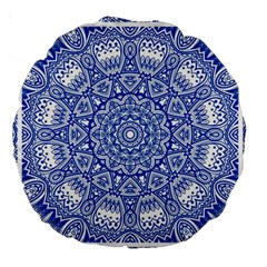 Blue Mandala Art Pattern Large 18  Premium Round Cushions