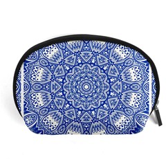 Blue Mandala Art Pattern Accessory Pouches (large)  by paulaoliveiradesign