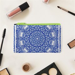 Blue Mandala Art Pattern Cosmetic Bag (xs) by paulaoliveiradesign