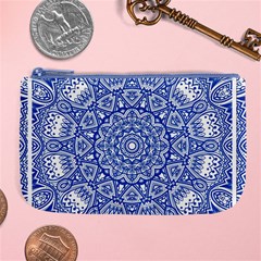 Blue Mandala Art Pattern Large Coin Purse by paulaoliveiradesign