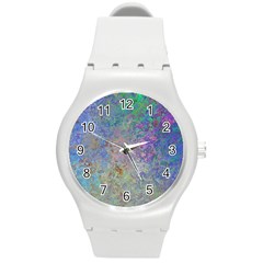 Colorful Pattern Blue And Purple Colormix Round Plastic Sport Watch (m)