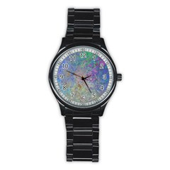 Colorful Pattern Blue And Purple Colormix Stainless Steel Round Watch by paulaoliveiradesign