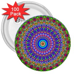 Colorful Purple Green Mandala Pattern 3  Buttons (100 Pack)  by paulaoliveiradesign