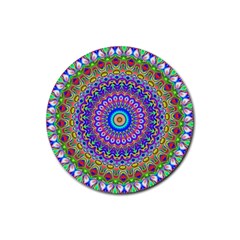 Colorful Purple Green Mandala Pattern Rubber Coaster (round)  by paulaoliveiradesign