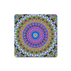 Colorful Purple Green Mandala Pattern Square Magnet by paulaoliveiradesign