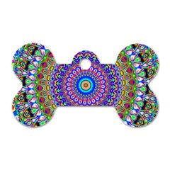 Colorful Purple Green Mandala Pattern Dog Tag Bone (two Sides) by paulaoliveiradesign