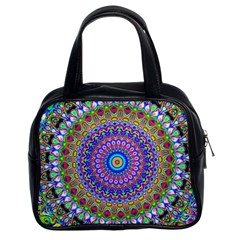 Colorful Purple Green Mandala Pattern Classic Handbags (2 Sides) by paulaoliveiradesign